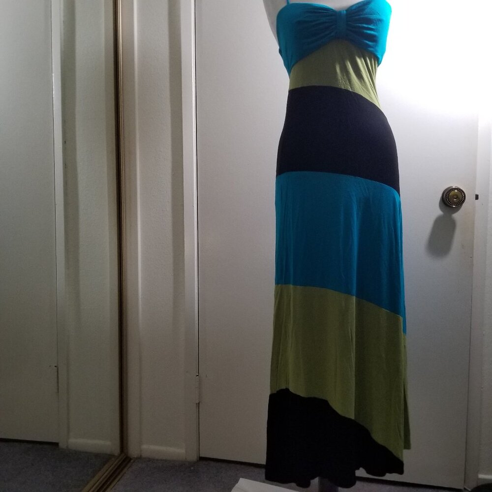 XOXO Maxi Long Dress in multi-colors (blue, green, black), size M - Picture 1 of 13